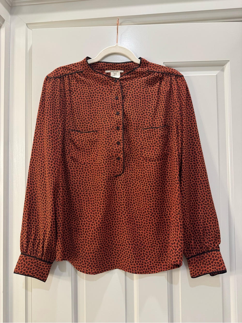 Gerard Darel Red Patterned Long-Sleeve Pullover Blouse